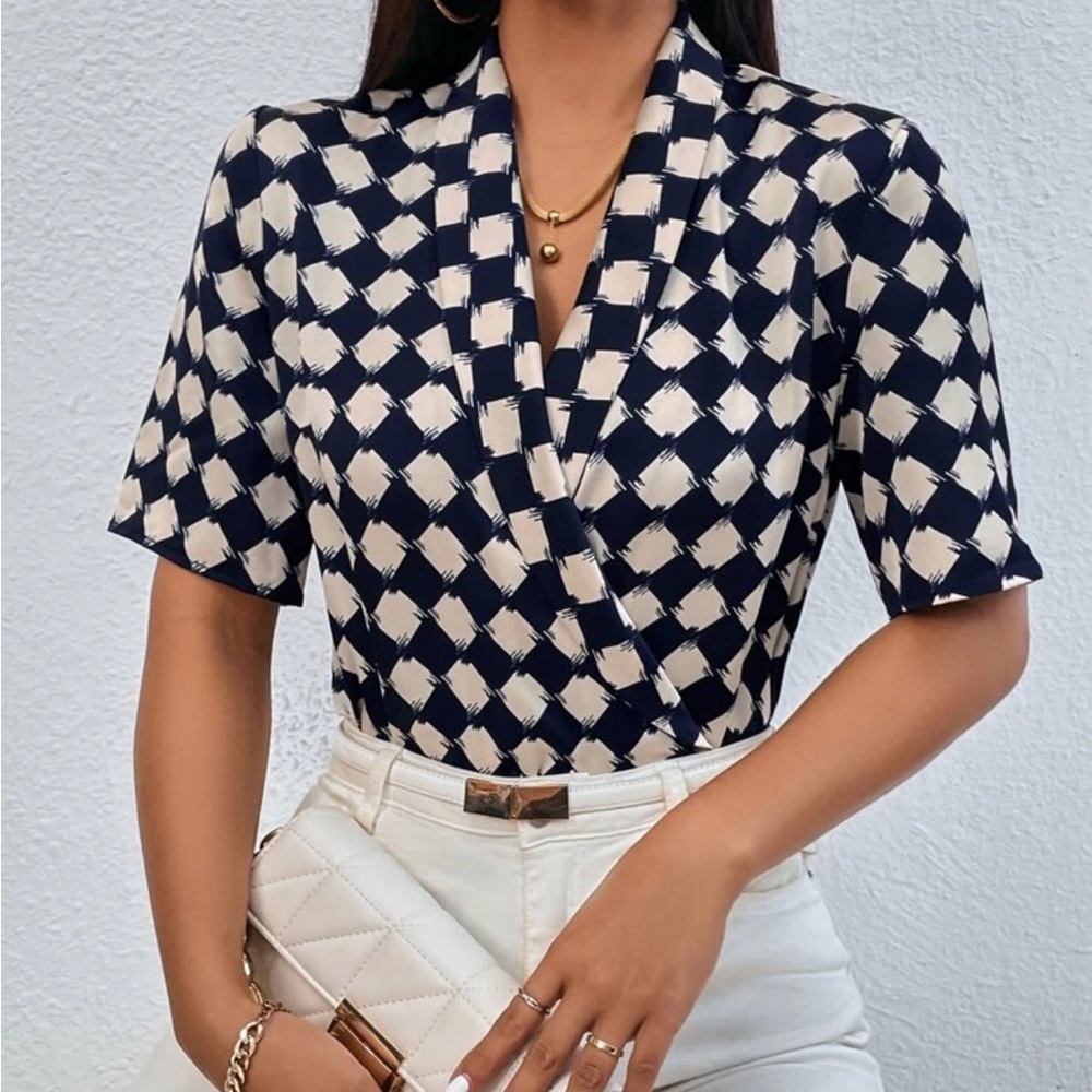 All Over Print Shawl Collar Wrap Blouse